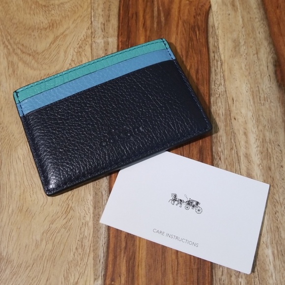 Coach Accessories - Coach Flat Leather Card Case Blue Multi
